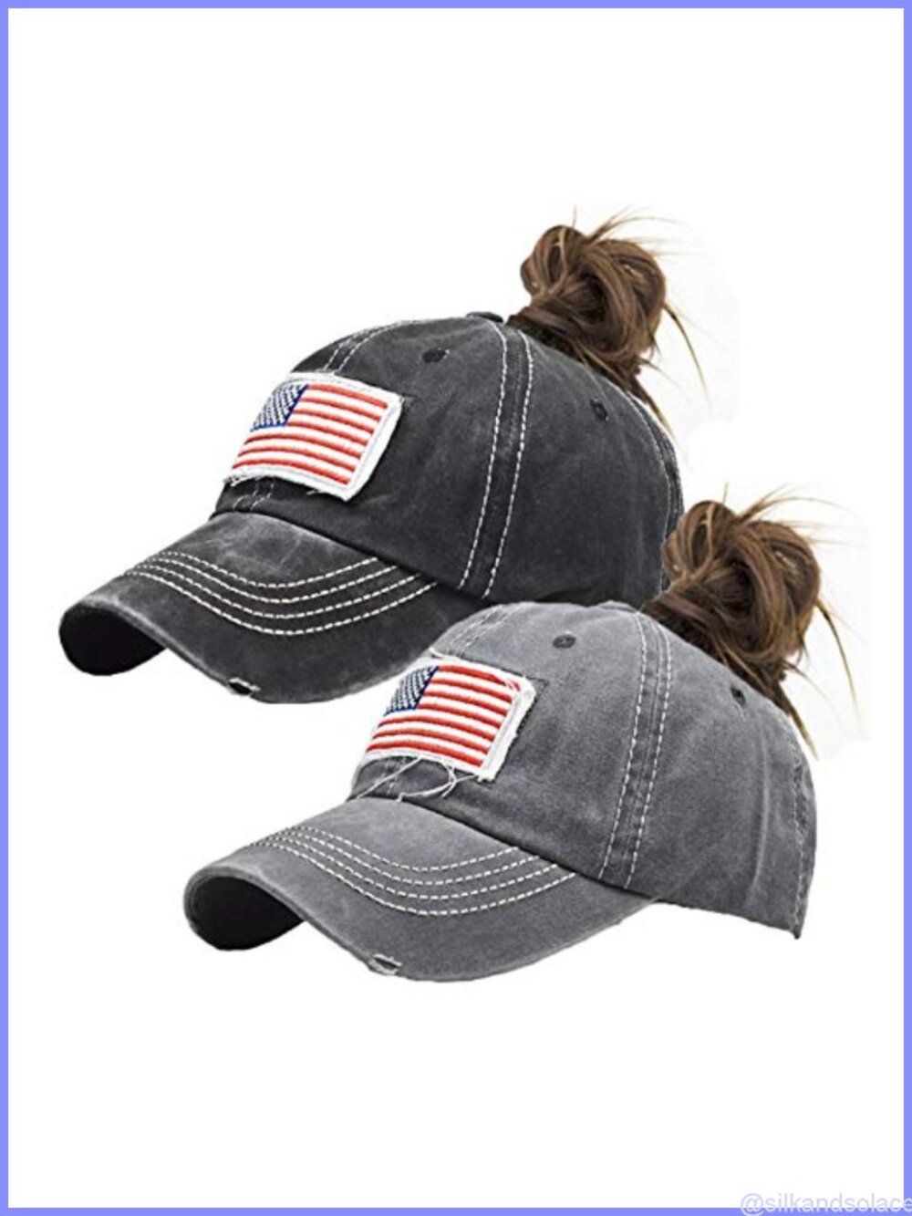 Distressed Ponytail Baseball Cap Washed Blend Adjustable Buckle Women High Bun